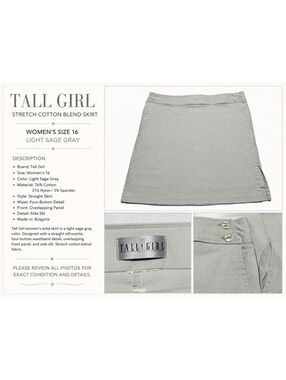 Tall Girl Women’s Size 16 Sage Gray Stretch Cotton Blend Side Slit Skirt